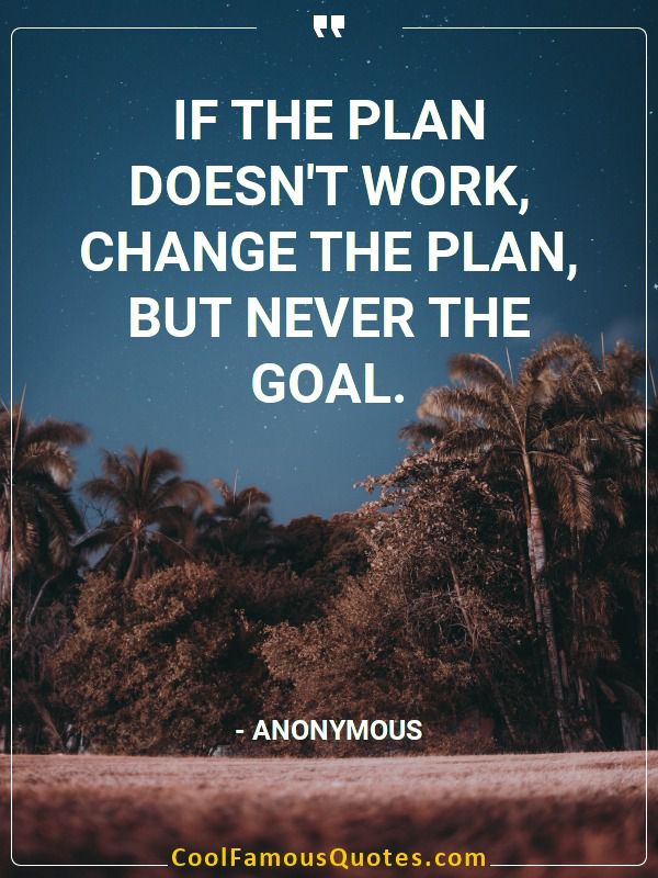 If the plan doesn’t work, change the plan, but never the goal.