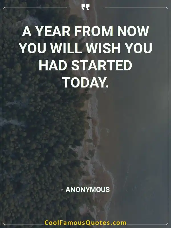 A year from now you will wish you had started...  inspirational quotes - Image for quote : A year from now you will wish you had started today.