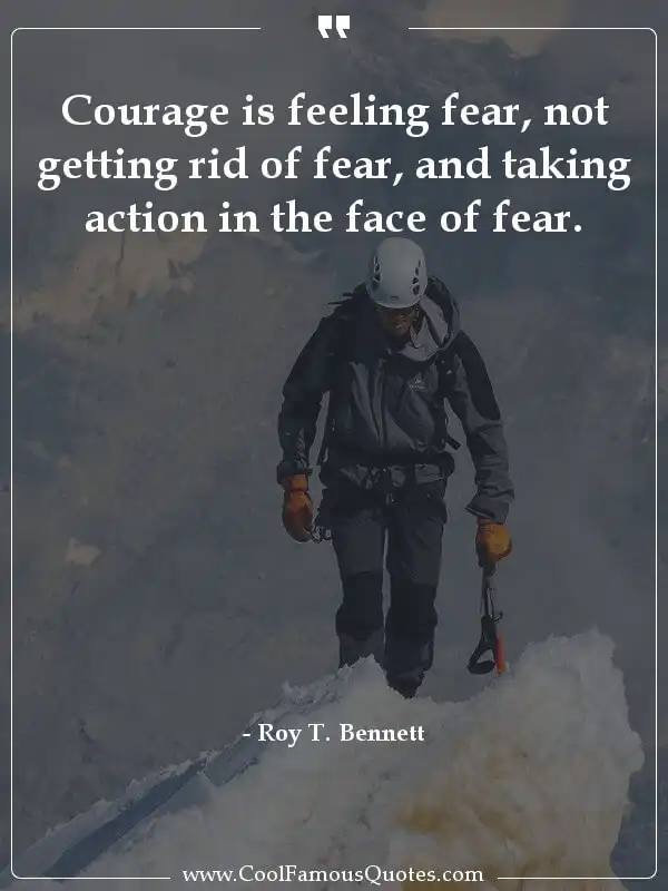 Courage is feeling fear, not getting rid of... inspirational quotes - Image for quote : Courage is feeling fear, not getting rid of fear, and taking action in the face of fear.